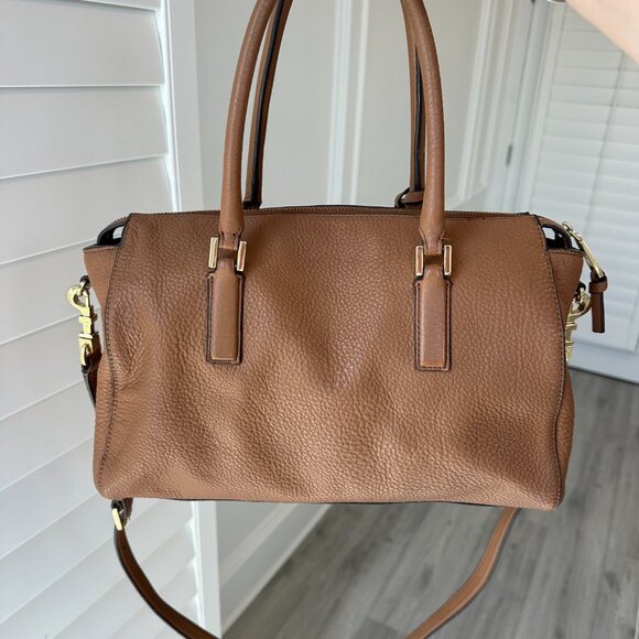 Tory Burch Thea Leather Satchel Top Handle Tan/Brown Gold Hardware - Picture 2 of 14